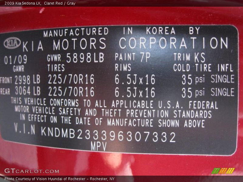 Claret Red / Gray 2009 Kia Sedona LX