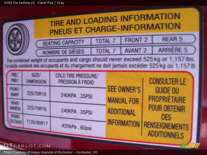 Claret Red / Gray 2009 Kia Sedona LX