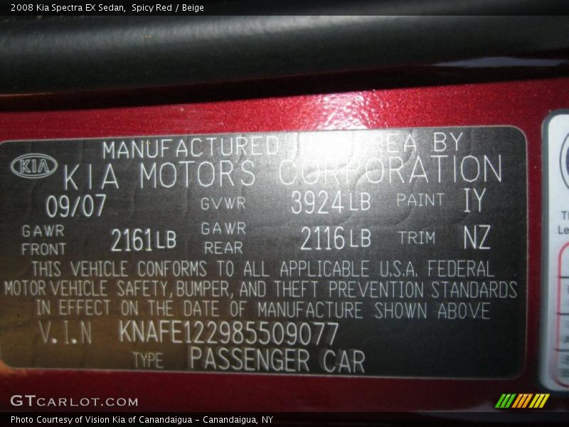 Spicy Red / Beige 2008 Kia Spectra EX Sedan