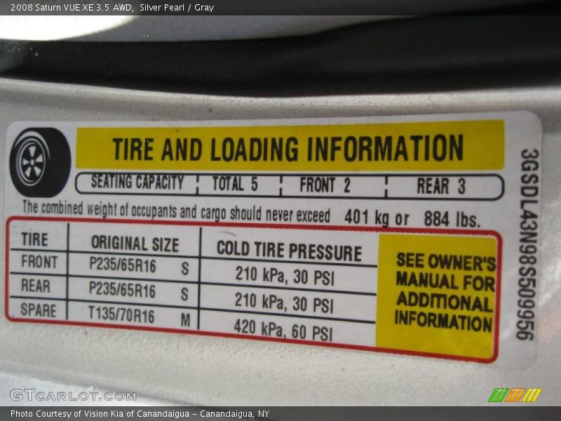 Silver Pearl / Gray 2008 Saturn VUE XE 3.5 AWD