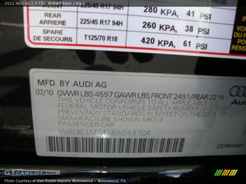 Info Tag of 2011 A3 2.0 TDI