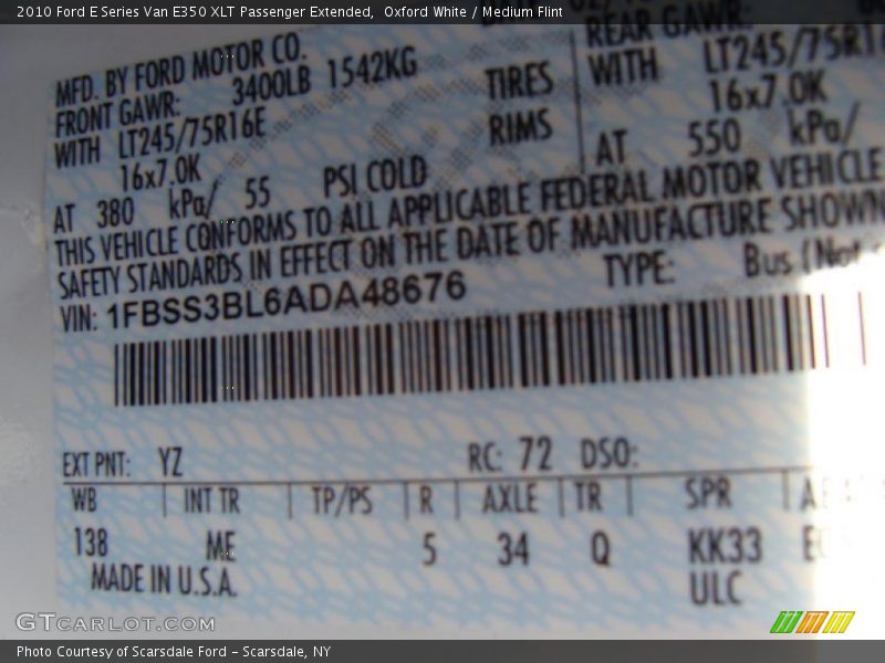 Oxford White / Medium Flint 2010 Ford E Series Van E350 XLT Passenger Extended