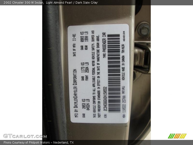 2002 300 M Sedan Light Almond Pearl Color Code PKJ