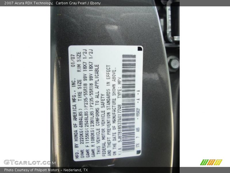 Carbon Gray Pearl / Ebony 2007 Acura RDX Technology