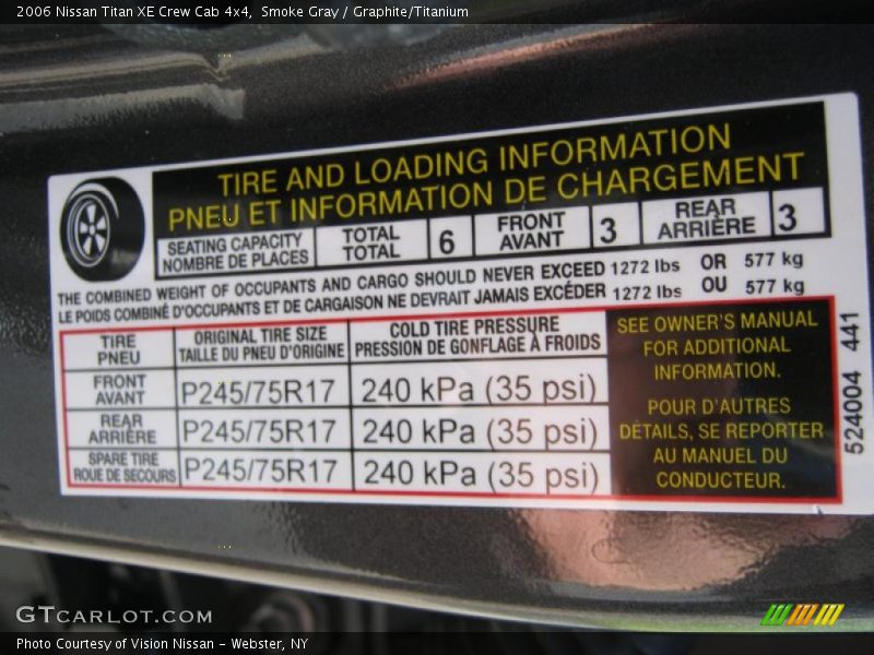 Info Tag of 2006 Titan XE Crew Cab 4x4