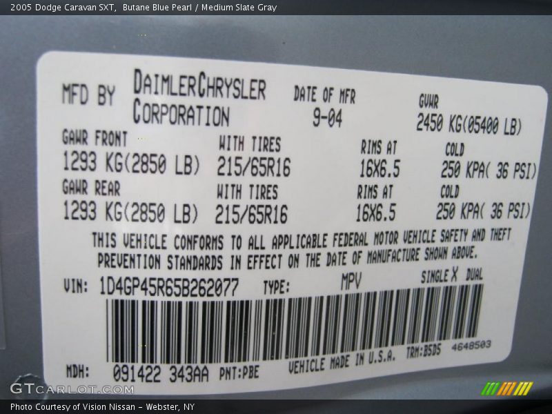 Butane Blue Pearl / Medium Slate Gray 2005 Dodge Caravan SXT