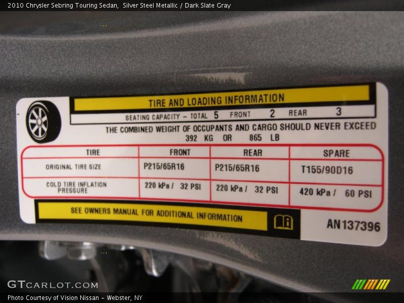Silver Steel Metallic / Dark Slate Gray 2010 Chrysler Sebring Touring Sedan