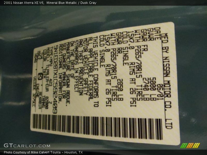 2001 Xterra XE V6 Mineral Blue Metallic Color Code TV4