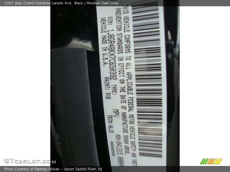 Black / Medium Slate Gray 2007 Jeep Grand Cherokee Laredo 4x4