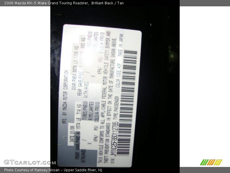 Brilliant Black / Tan 2006 Mazda MX-5 Miata Grand Touring Roadster