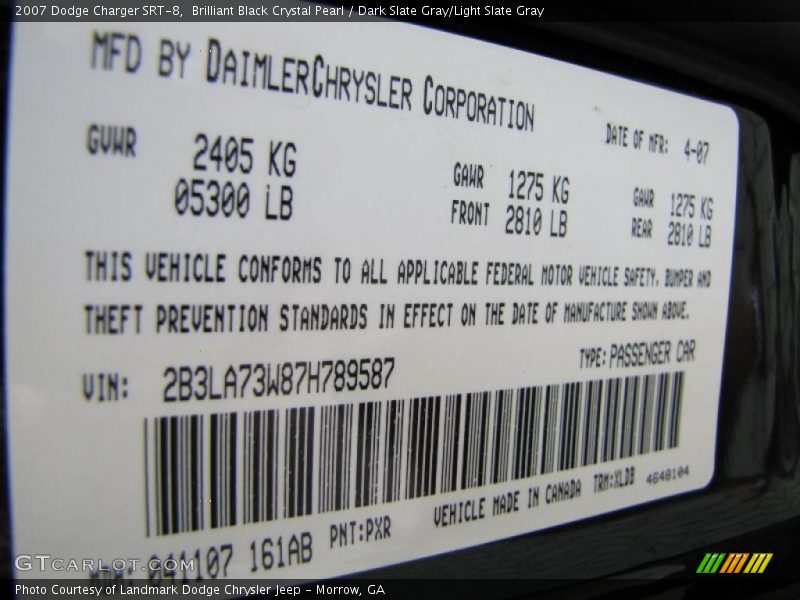 Brilliant Black Crystal Pearl / Dark Slate Gray/Light Slate Gray 2007 Dodge Charger SRT-8