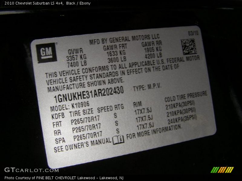 Black / Ebony 2010 Chevrolet Suburban LS 4x4