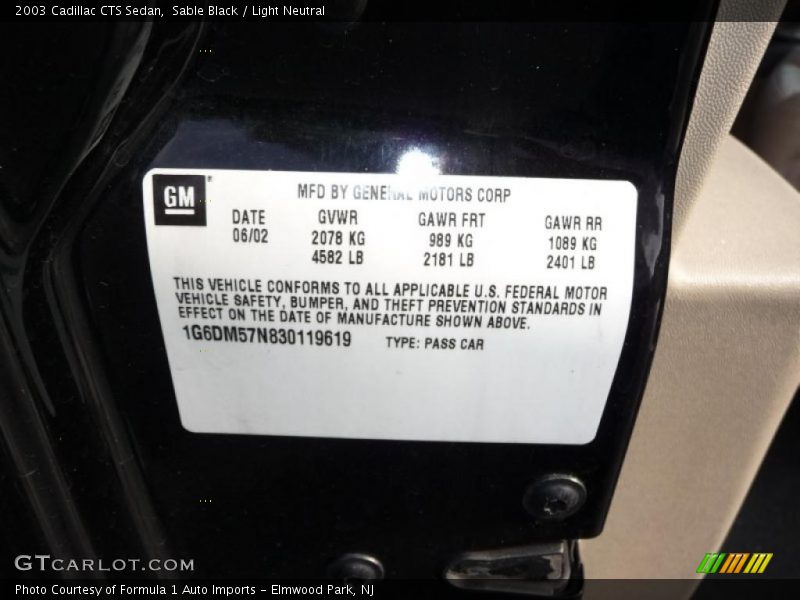 Sable Black / Light Neutral 2003 Cadillac CTS Sedan