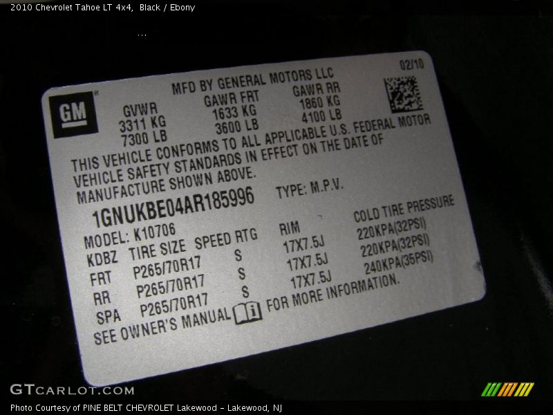 Black / Ebony 2010 Chevrolet Tahoe LT 4x4