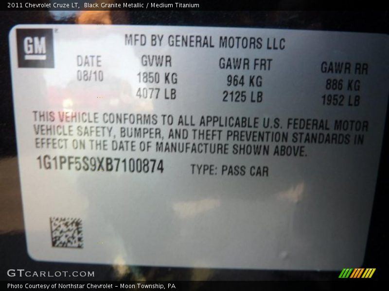 Black Granite Metallic / Medium Titanium 2011 Chevrolet Cruze LT