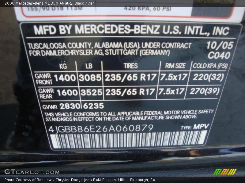 Black / Ash 2006 Mercedes-Benz ML 350 4Matic