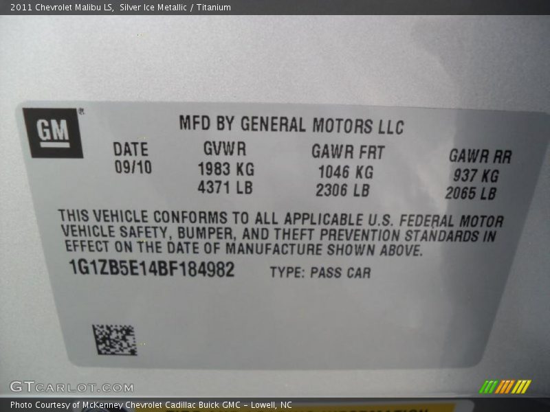 Silver Ice Metallic / Titanium 2011 Chevrolet Malibu LS