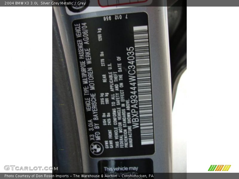 Silver Grey Metallic / Grey 2004 BMW X3 3.0i