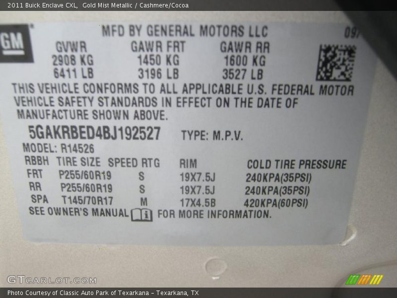 Gold Mist Metallic / Cashmere/Cocoa 2011 Buick Enclave CXL