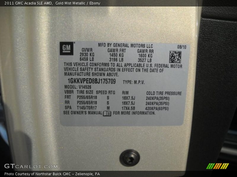 Gold Mist Metallic / Ebony 2011 GMC Acadia SLE AWD