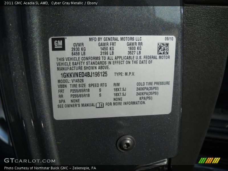 Cyber Gray Metallic / Ebony 2011 GMC Acadia SL AWD