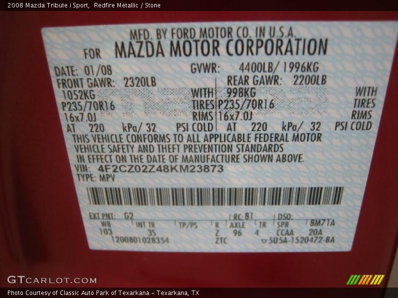Redfire Metallic / Stone 2008 Mazda Tribute i Sport