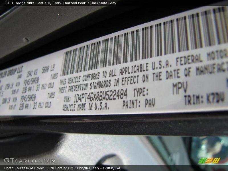 Dark Charcoal Pearl / Dark Slate Gray 2011 Dodge Nitro Heat 4.0