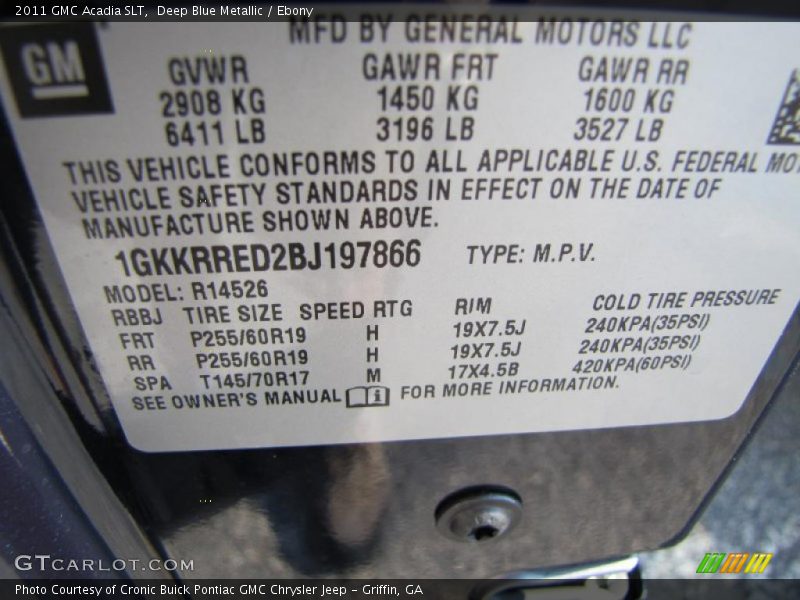 Deep Blue Metallic / Ebony 2011 GMC Acadia SLT