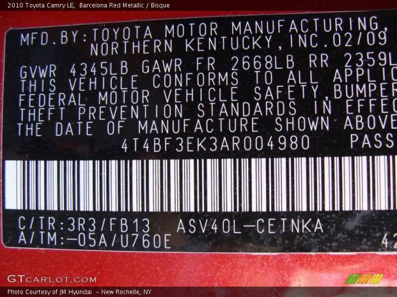 Barcelona Red Metallic / Bisque 2010 Toyota Camry LE