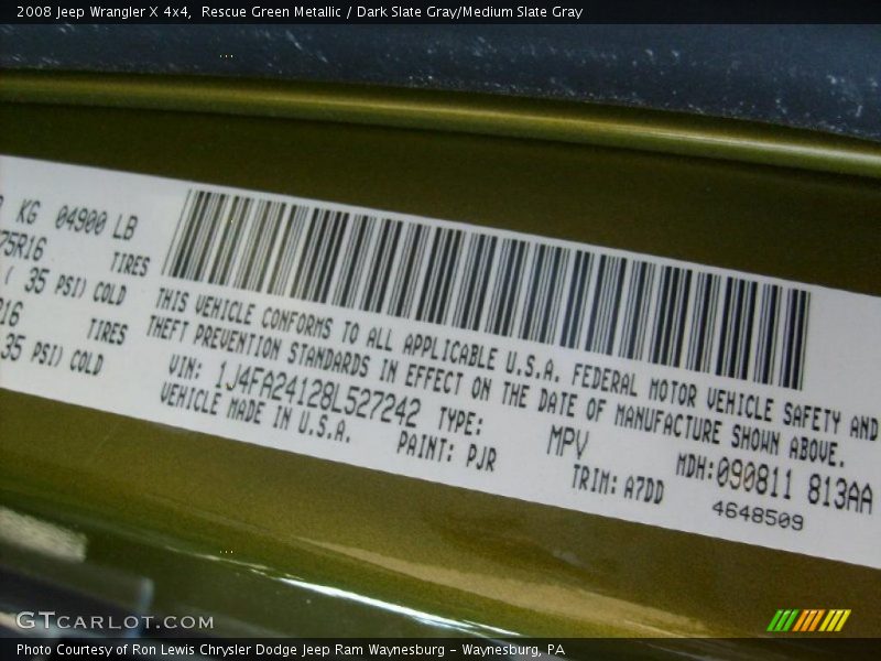 Rescue Green Metallic / Dark Slate Gray/Medium Slate Gray 2008 Jeep Wrangler X 4x4