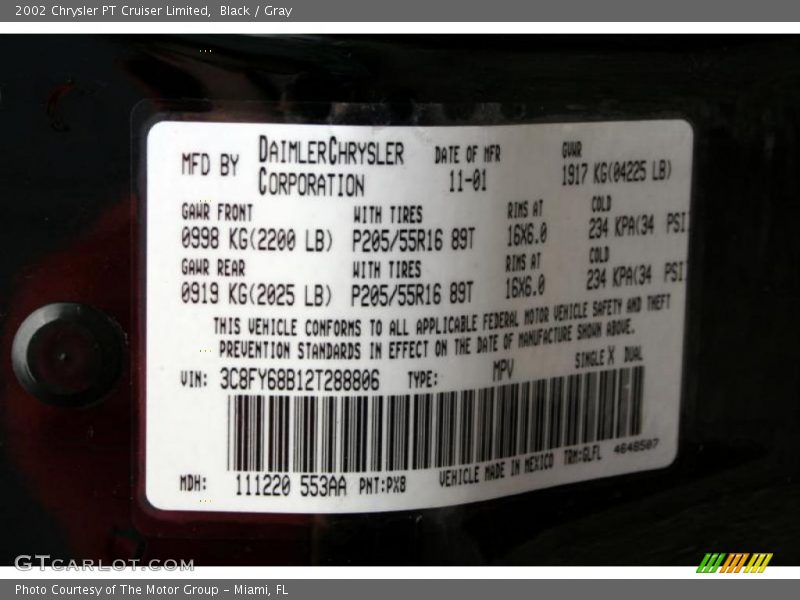 Black / Gray 2002 Chrysler PT Cruiser Limited