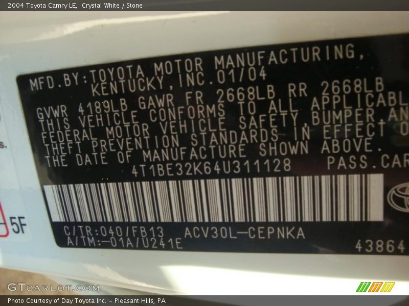 Crystal White / Stone 2004 Toyota Camry LE