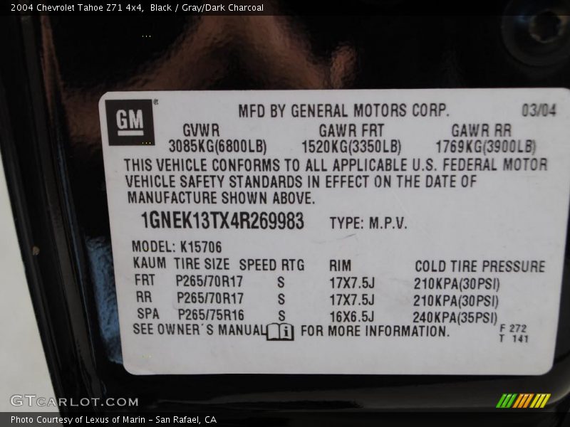 Black / Gray/Dark Charcoal 2004 Chevrolet Tahoe Z71 4x4