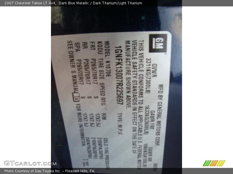 Dark Blue Metallic / Dark Titanium/Light Titanium 2007 Chevrolet Tahoe LT 4x4