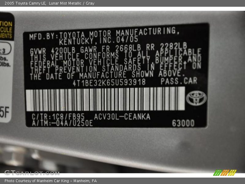 Lunar Mist Metallic / Gray 2005 Toyota Camry LE