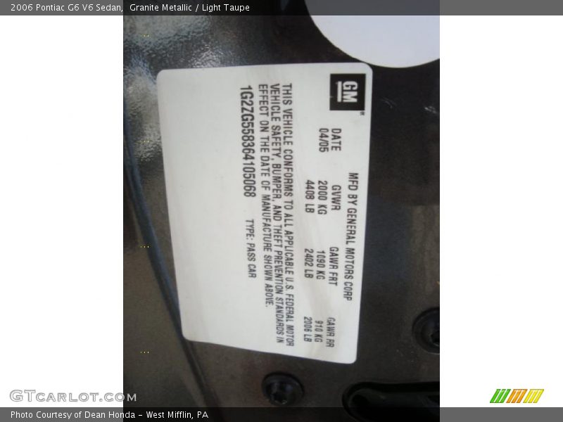 Granite Metallic / Light Taupe 2006 Pontiac G6 V6 Sedan