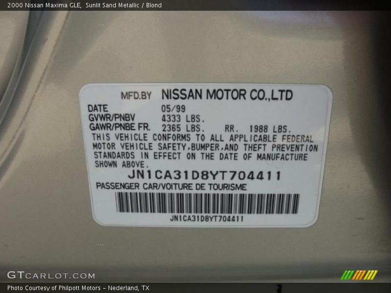 Info Tag of 2000 Maxima GLE