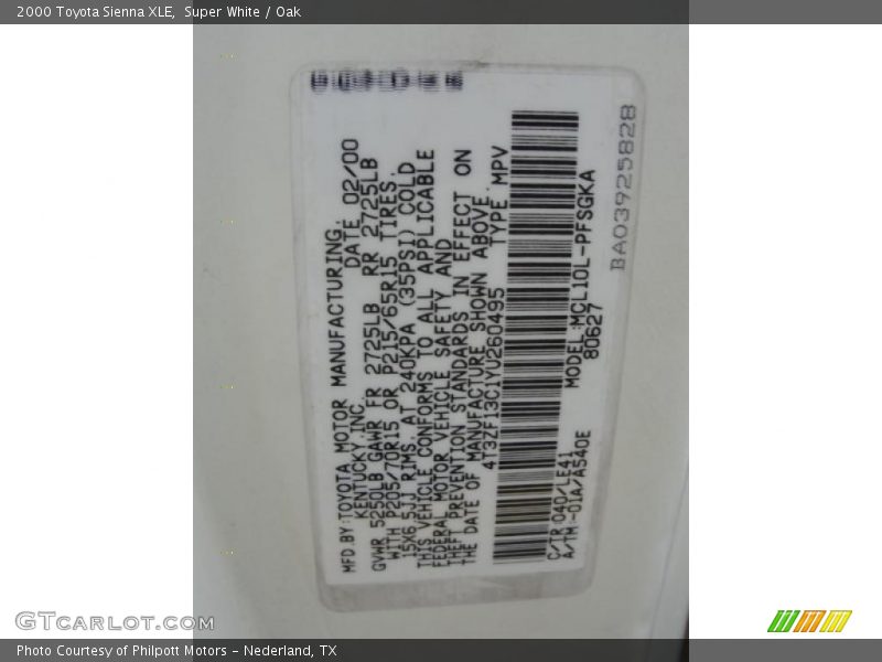 Super White / Oak 2000 Toyota Sienna XLE