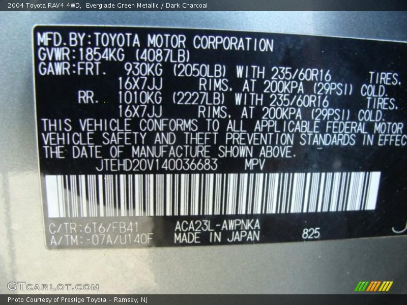 Everglade Green Metallic / Dark Charcoal 2004 Toyota RAV4 4WD