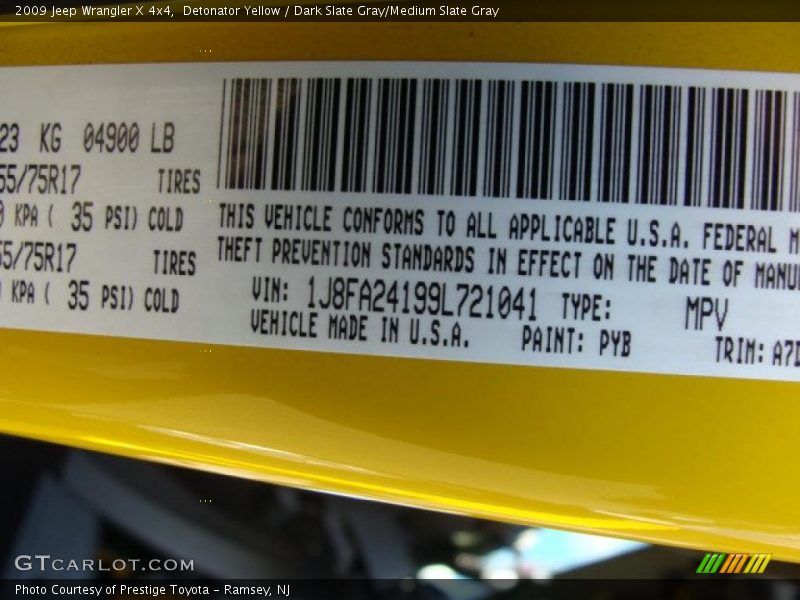 Detonator Yellow / Dark Slate Gray/Medium Slate Gray 2009 Jeep Wrangler X 4x4