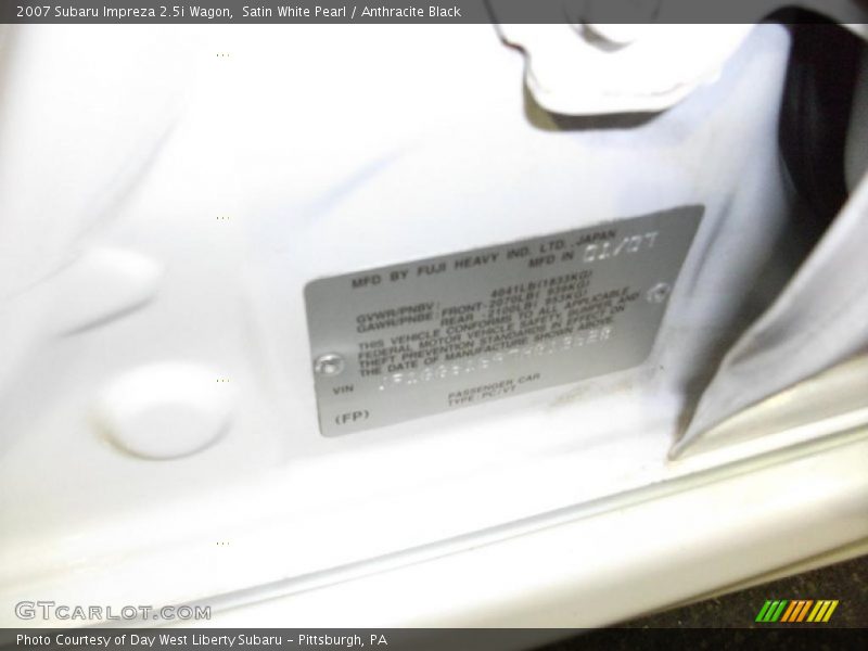 Satin White Pearl / Anthracite Black 2007 Subaru Impreza 2.5i Wagon