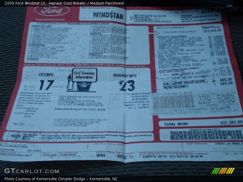 Harvest Gold Metallic / Medium Parchment 2000 Ford Windstar LX