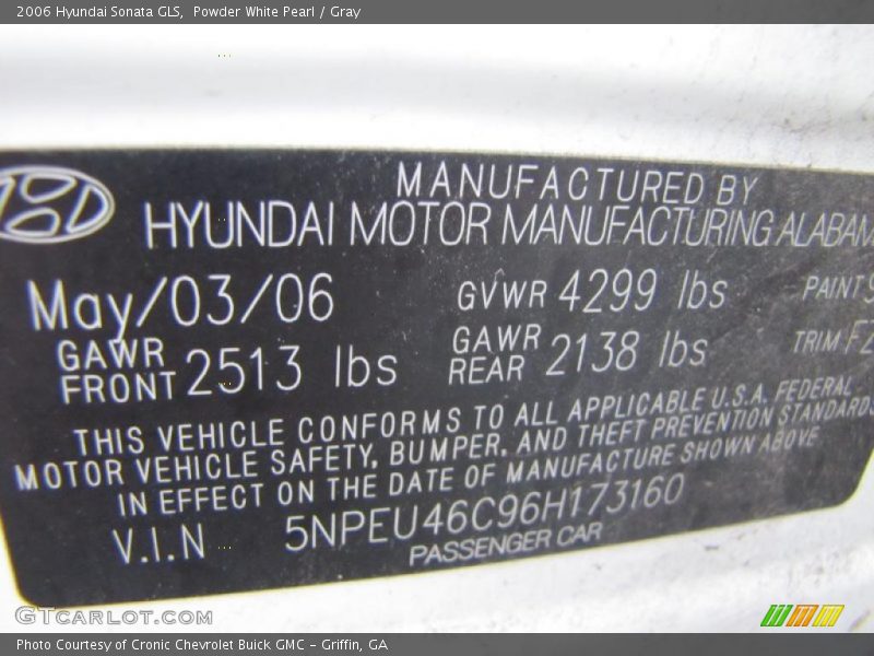 Powder White Pearl / Gray 2006 Hyundai Sonata GLS