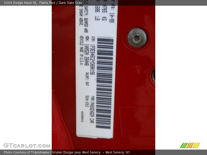 Info Tag of 2004 Neon SE