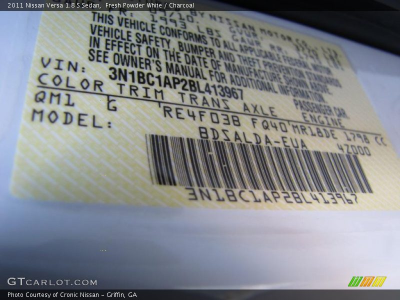2011 Versa 1.8 S Sedan Fresh Powder White Color Code QM1