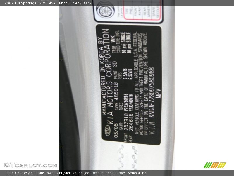 2009 Sportage EX V6 4x4 Bright Silver Color Code 3D