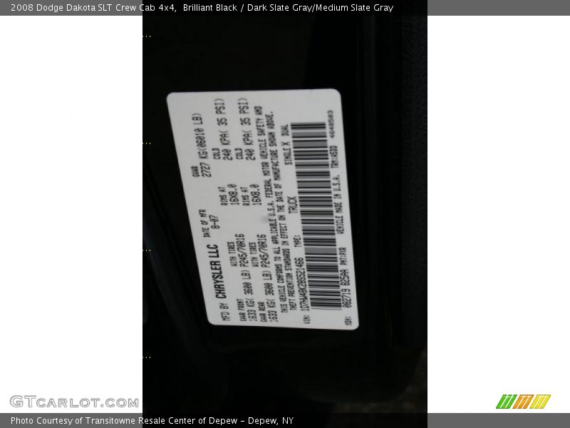 2008 Dakota SLT Crew Cab 4x4 Brilliant Black Color Code PXR