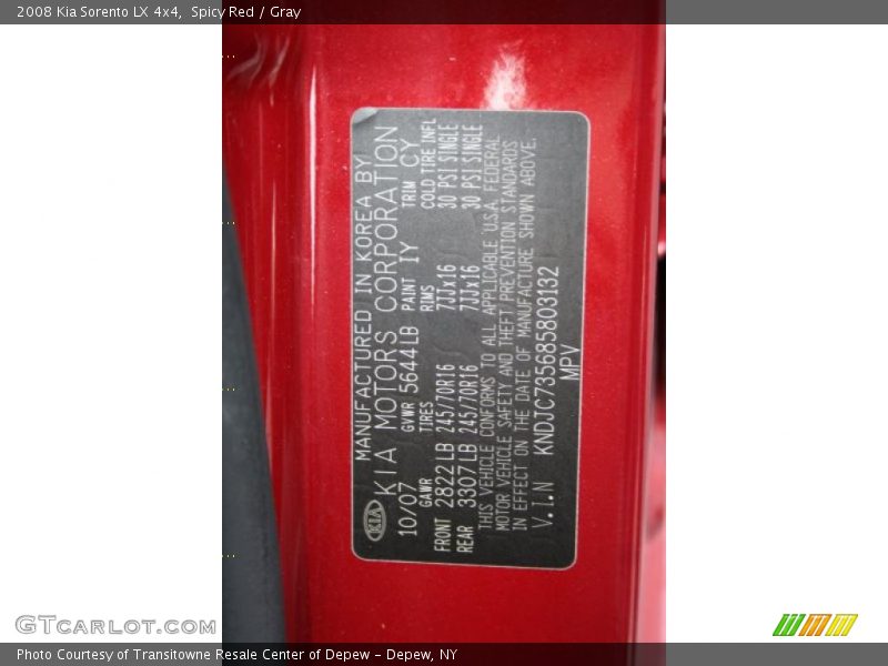 Spicy Red / Gray 2008 Kia Sorento LX 4x4