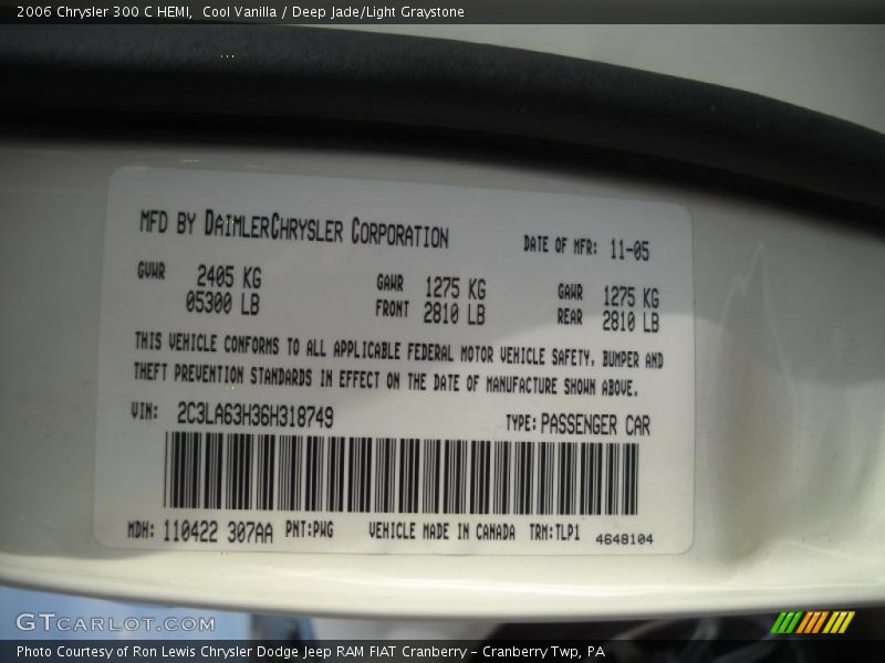Cool Vanilla / Deep Jade/Light Graystone 2006 Chrysler 300 C HEMI