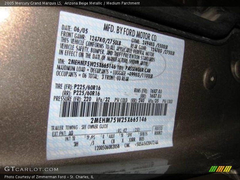Arizona Beige Metallic / Medium Parchment 2005 Mercury Grand Marquis LS